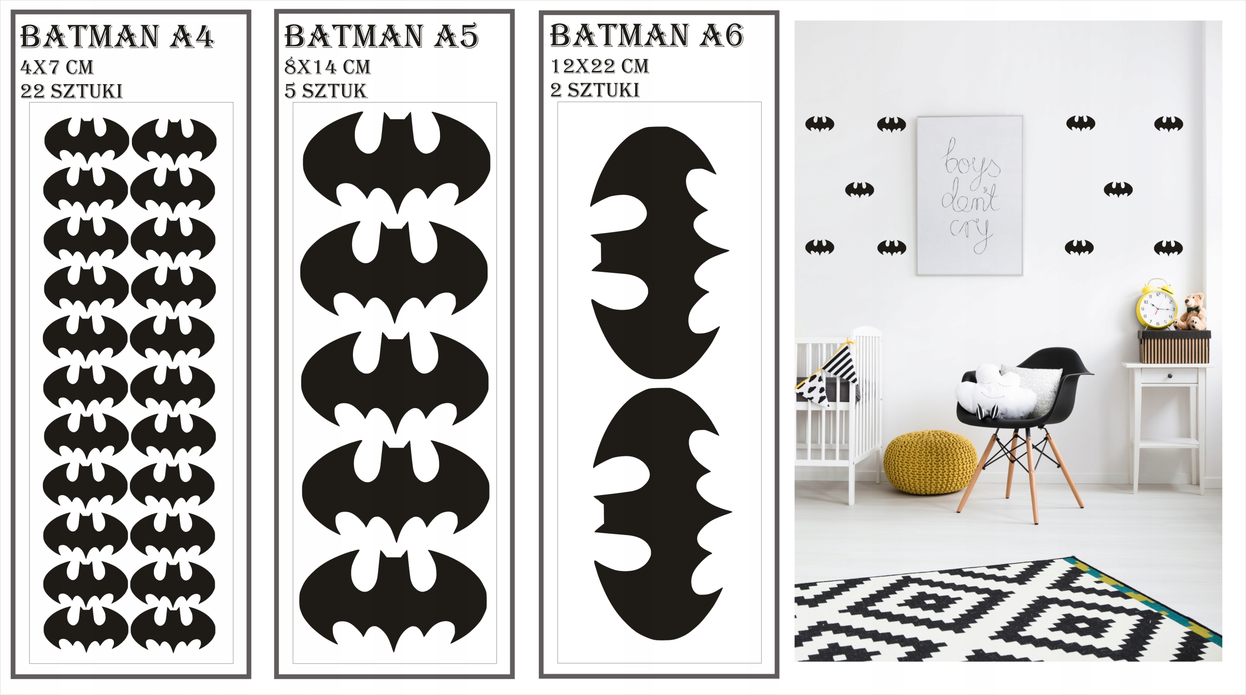 NAKLEJKA NAKLEJKI BATMAN nietoperz dla dzieci Szerokość produktu 25 cm