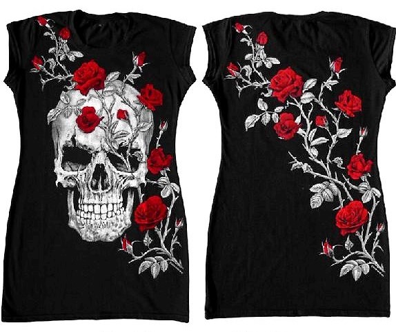 

Bluzka Top tunika mini Gothic Skul Roses TD45 L