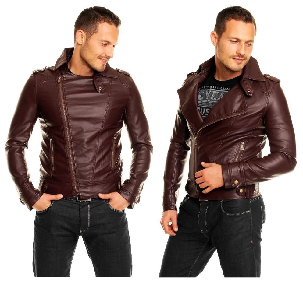 

Kurtka meska Biker eko skorzana Brown K11 roz S/m