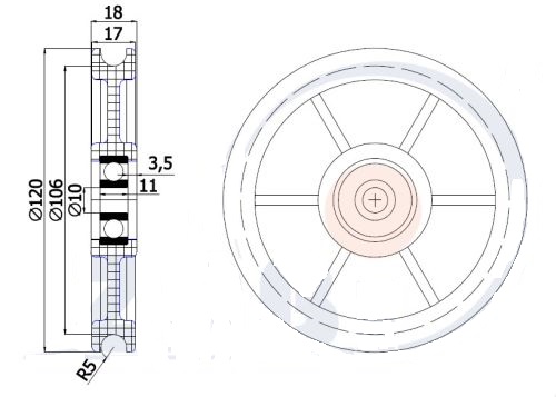 KOŁO ROLKA ROLKI fi 120mm LINĘ LINKĘ ATLASU 10mm EAN (GTIN) 5903636533674