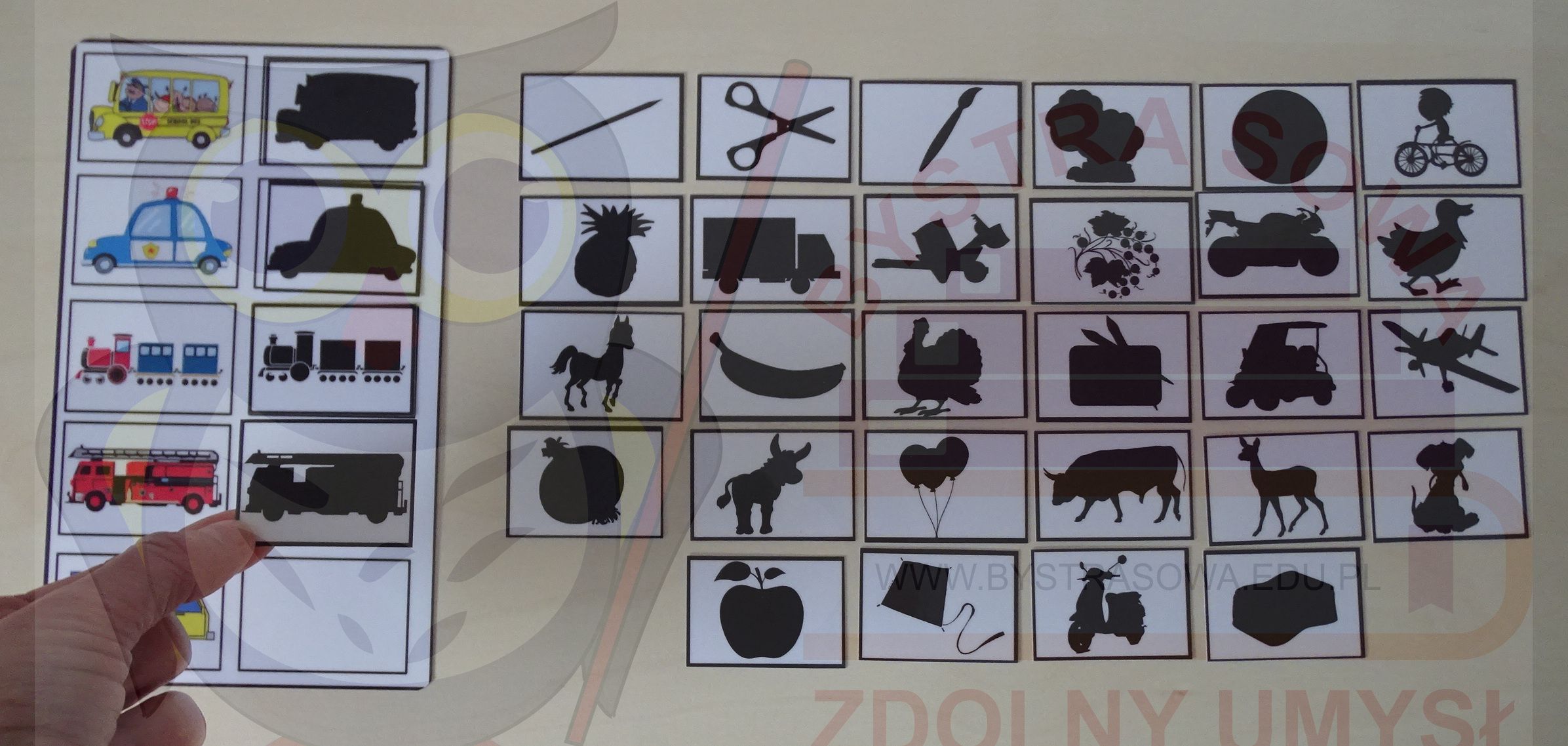 DOPASUJ CIENIE DO OBRAZKÓW CIENIE KARTY Rodzaj materiały dla nauczyciela