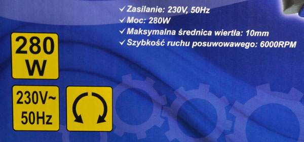 Wkretarka sieciowa 280W 230V elektryczna 10mm led Power 280 W