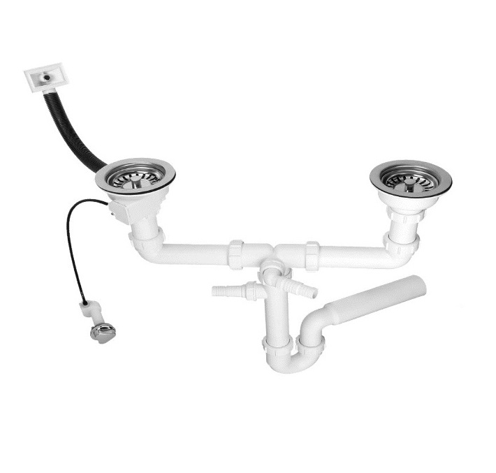 Dvojkomorový Drezový Sifón S Automatickou Zátkou