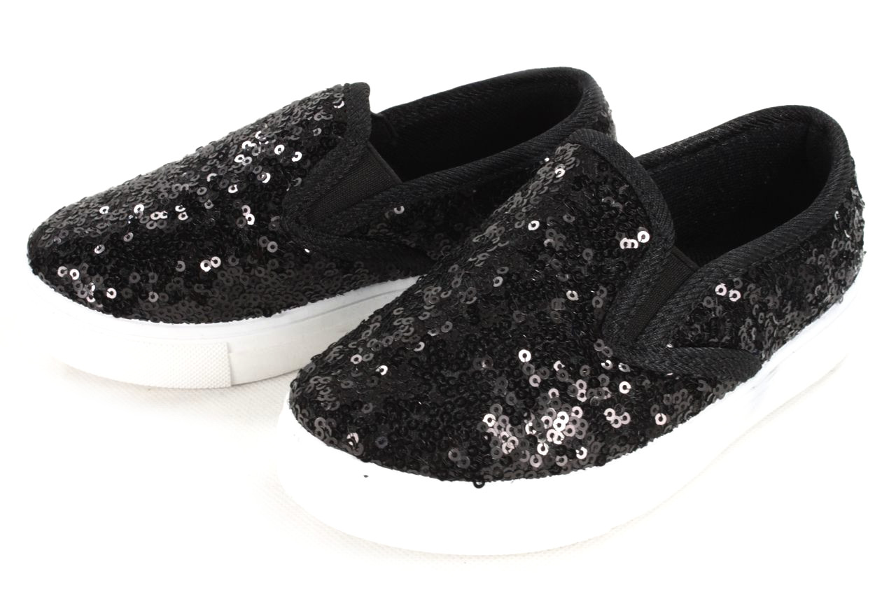 

K26 Czarne Wsuwane Slipony Z Cekinami Trampki r.26