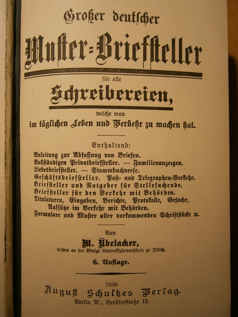 MUSTER - BRIEFSTELLER und RATGEBER 1898 PISMA Gatunek prawo