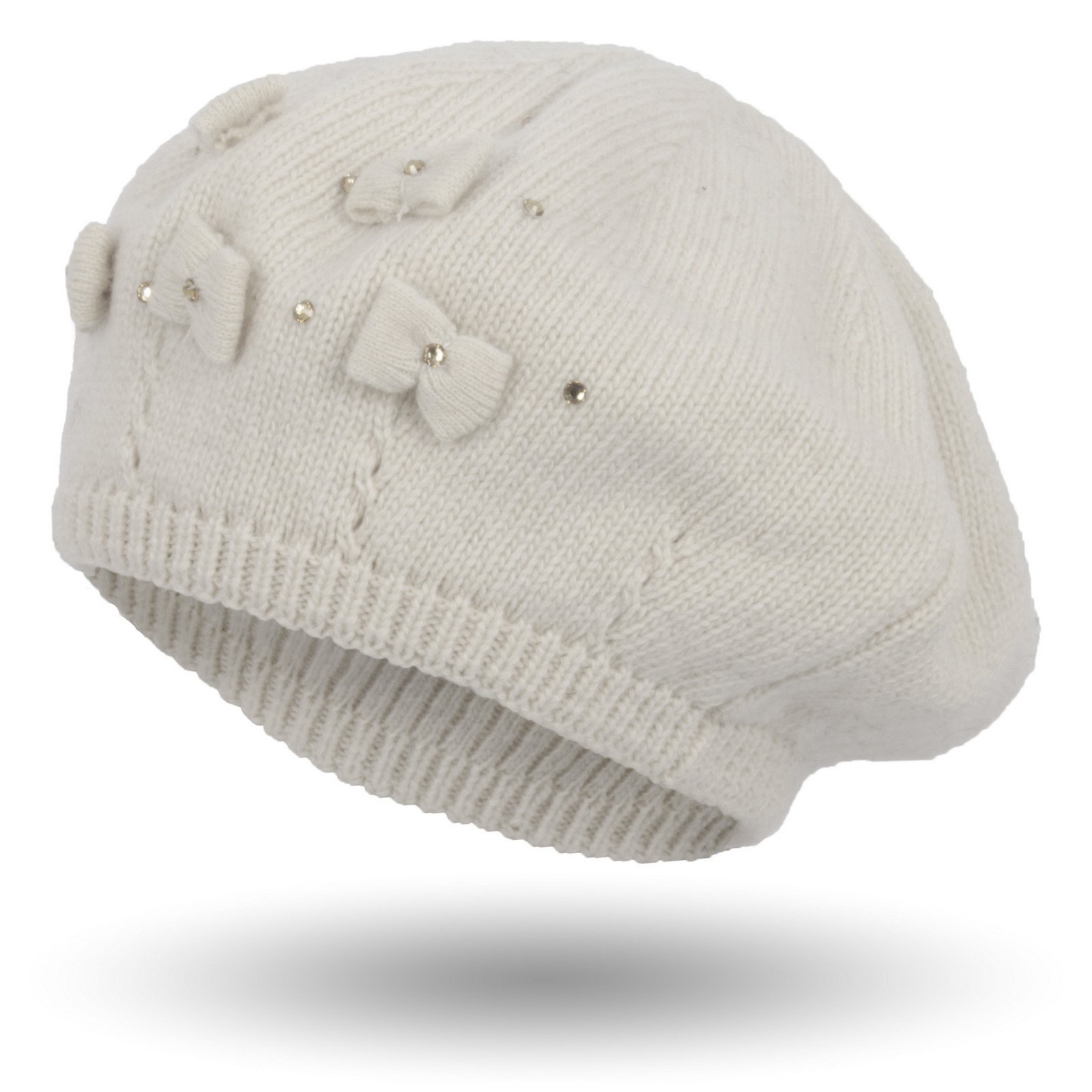 

W337A Damski Modny Beret Z Kokardkami Kremowy