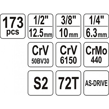 ZESTAW NARZEDZIOWY 1 4 3 8 1 2 173szt YT 38931 Producent code YT 38931