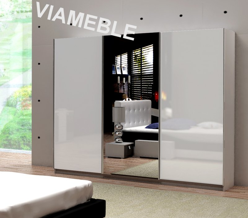 SZAFA PRZESUWNA WYSOKI POŁYSK LUSTRO 200 X 245 X69 Kolor frontów biały