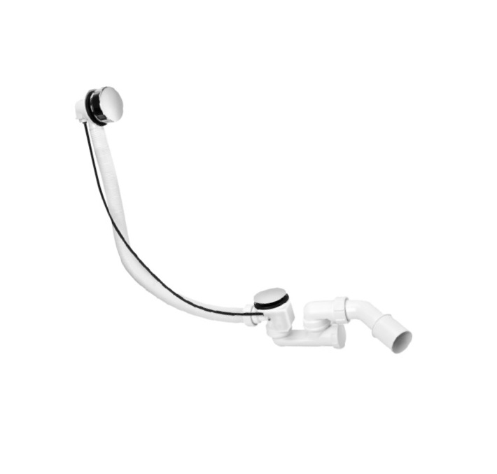 SYFON WANNOWY DŁUGI PRZELEW POKRĘTŁO METAL CHROM