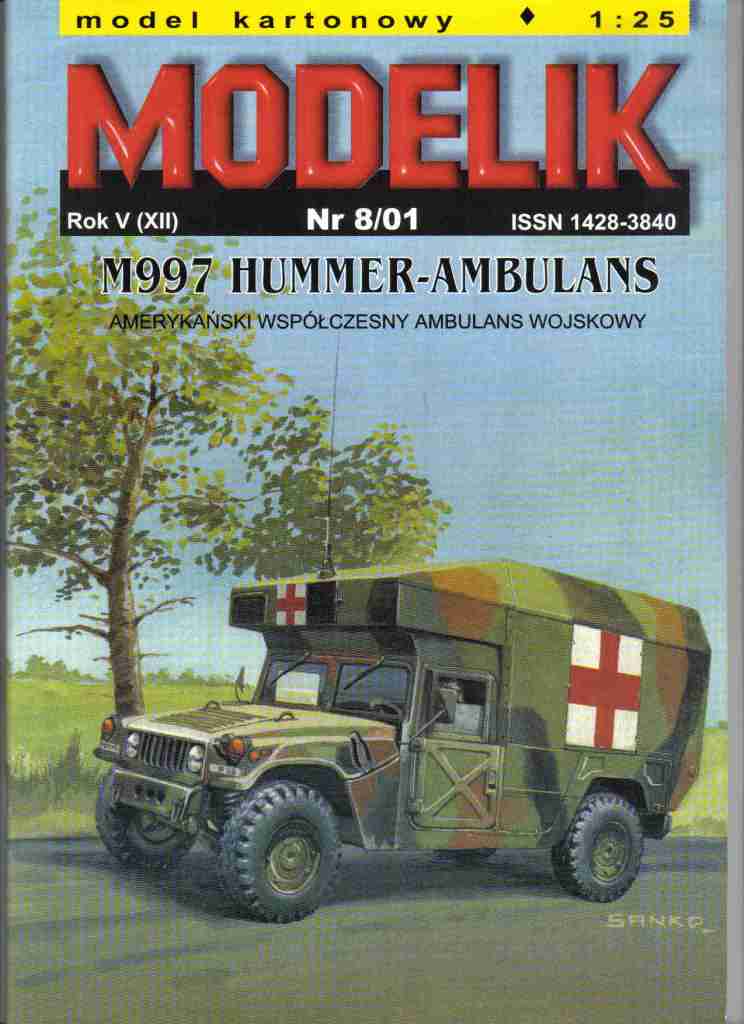 Modelik č. 8/01 sanitka M997 HUMMER-AMBULANS