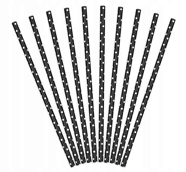 Słomki papierowe czarne w kropki 10szt SPP2-010 Średnica 5 mm