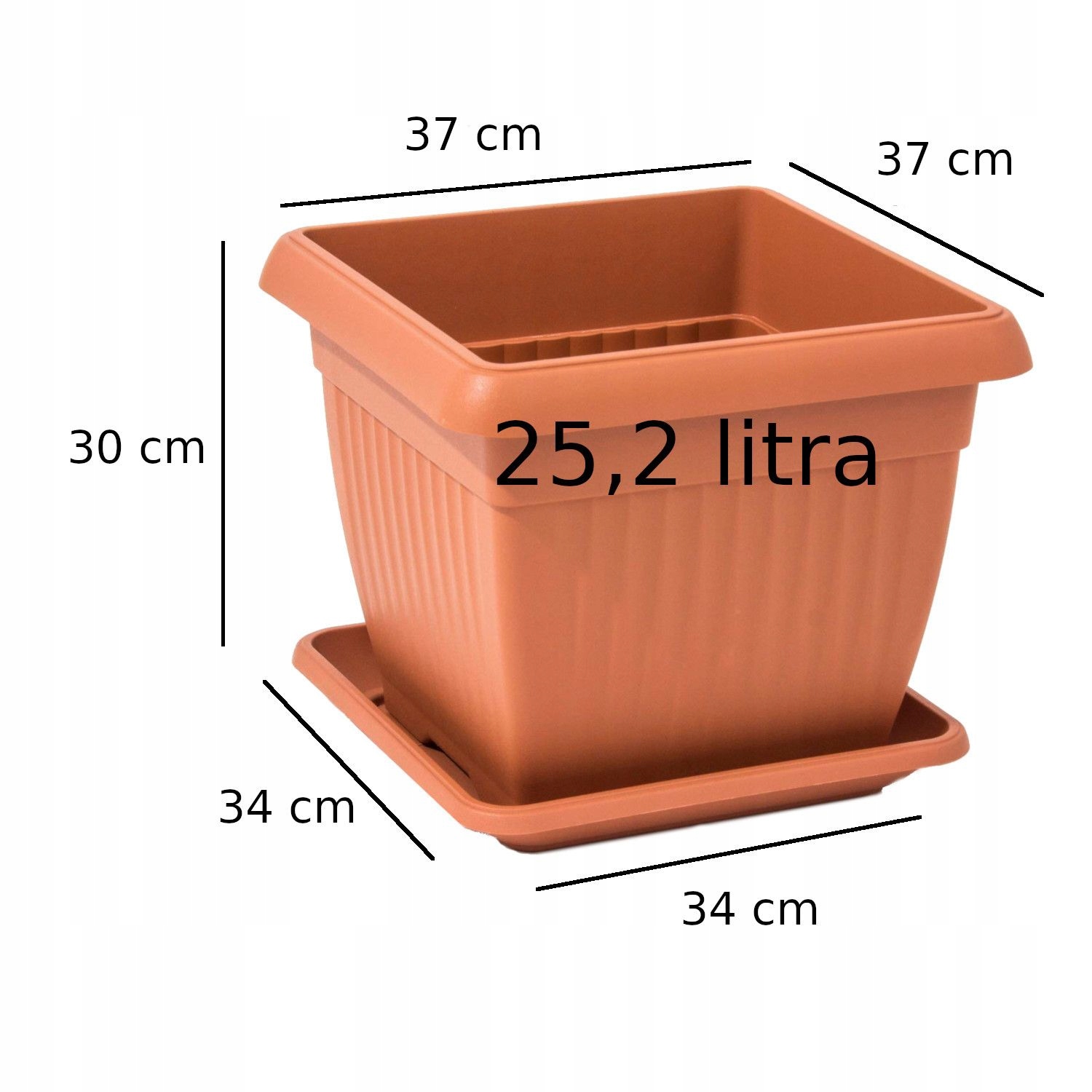 

Doniczka kwadratowa + podstawka 37 cm Terakota