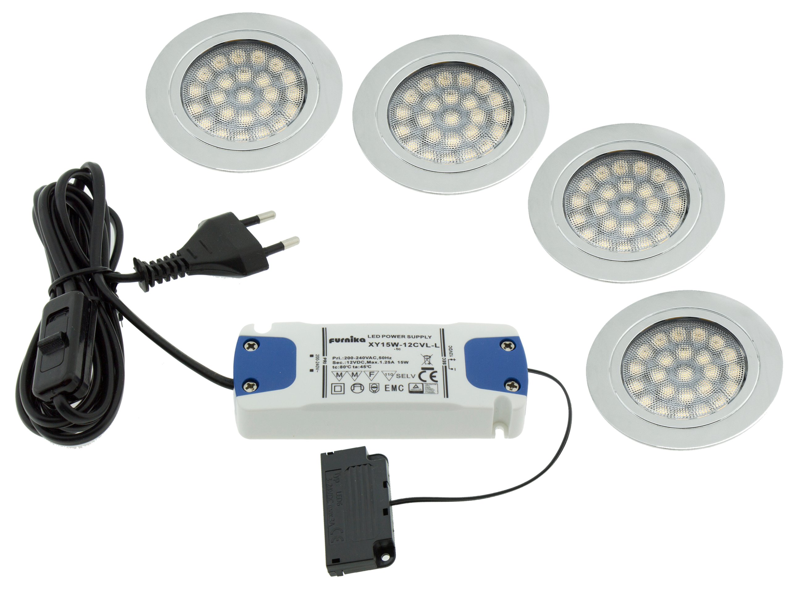 

Kpl 4x Round Led 2W 12V oprawa sufitowa+zasilacz
