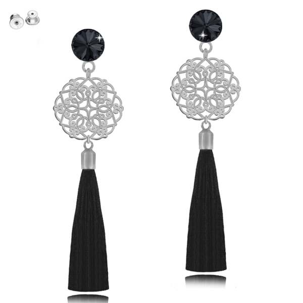 

Kolczyki Bellis srebrne ażurki chwosty i Swarovski