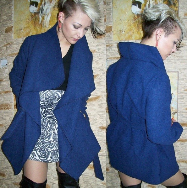 LUKSUSOWY PŁASZCZ asymetryczny FLAUSZ WIOSNA! Długość do bioder