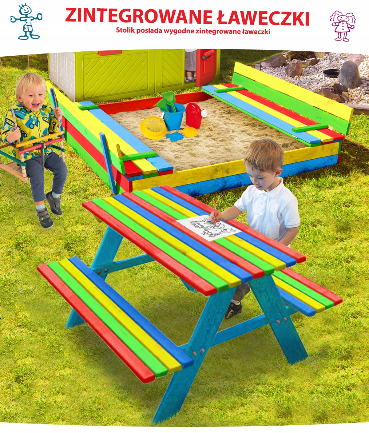 STOLIK Z ŁAWECZKAMI DLA DZIECI PIASKOWNICA 120CM Marka inna