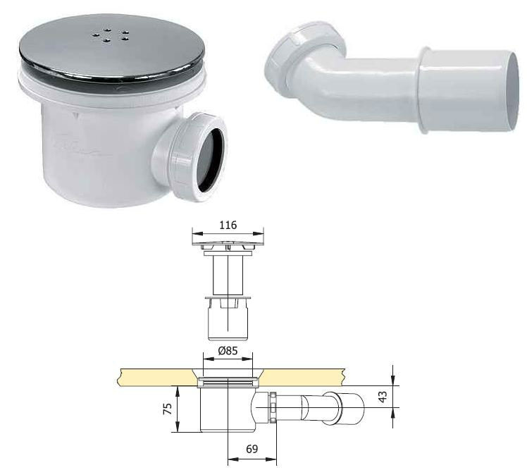 Sanswiss Ronal Syfon Brodzikowy 90 MM Chromowany