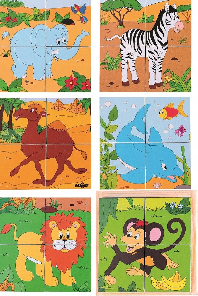 

Puzzle klocki kostki Edukacyjne układanka Zoo Wood