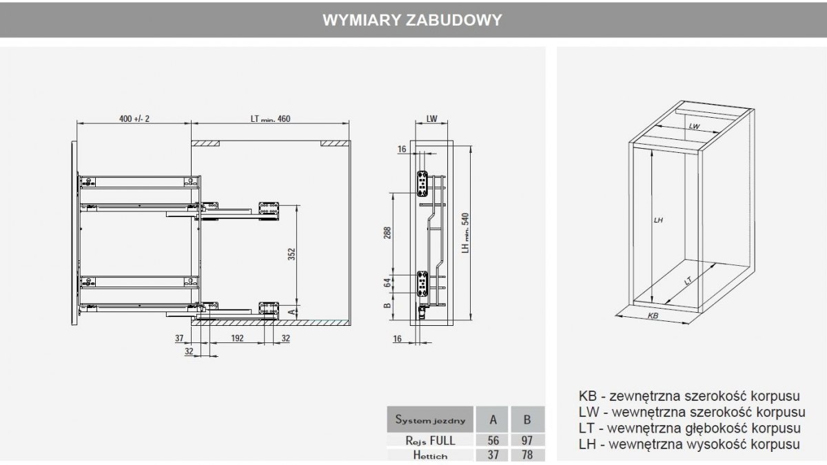 REJS cargo variant multi boczne L 200/2 ocynk Głębokość mebla 46 cm