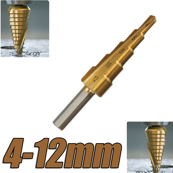 WIERTŁO STOPNIOWE STOŻKOWE 4-12 mm HSS+TYTAN PROFI Zastosowanie do blach do plastiku