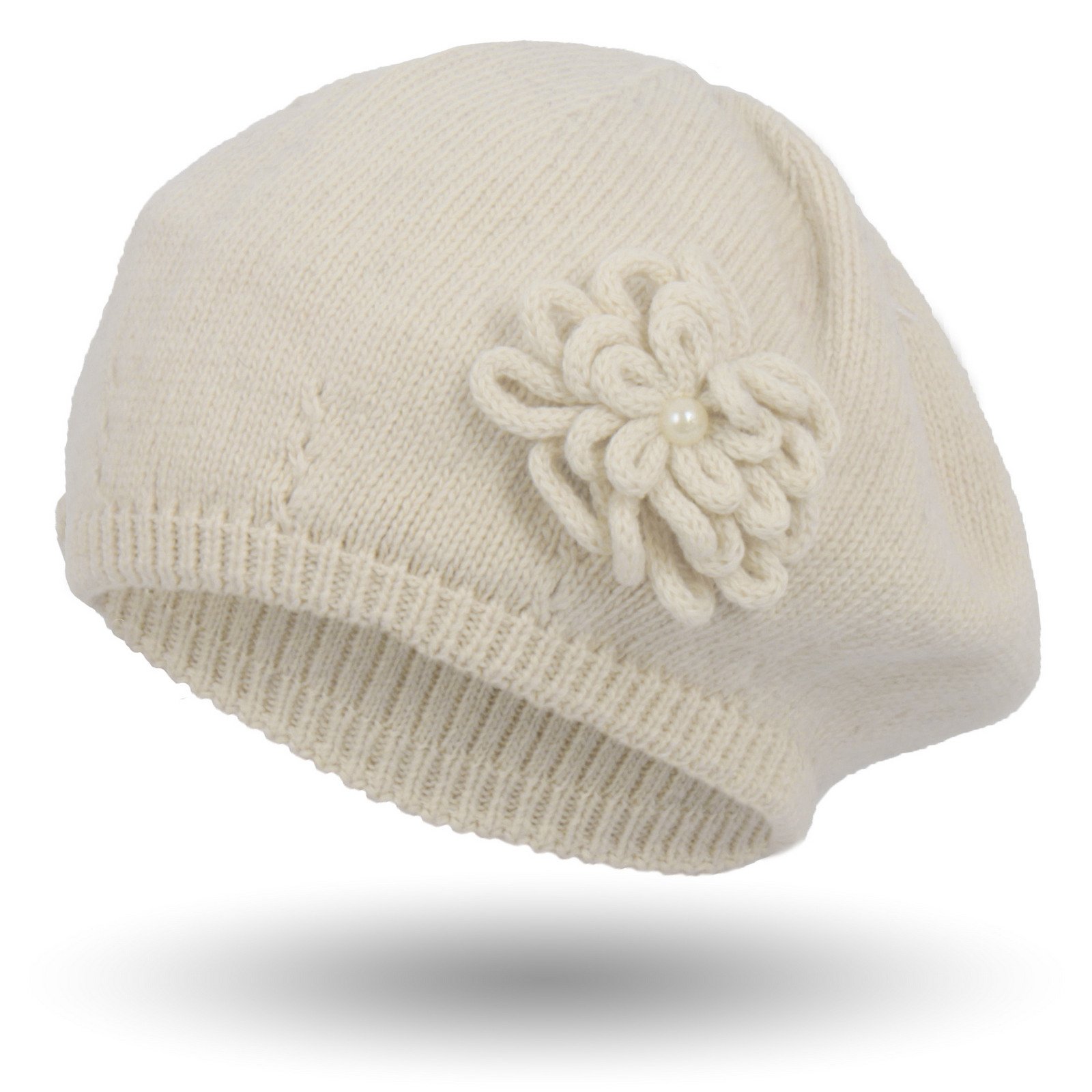

W339B Damski Modny Beret Z Kwiatkiem Beżowy