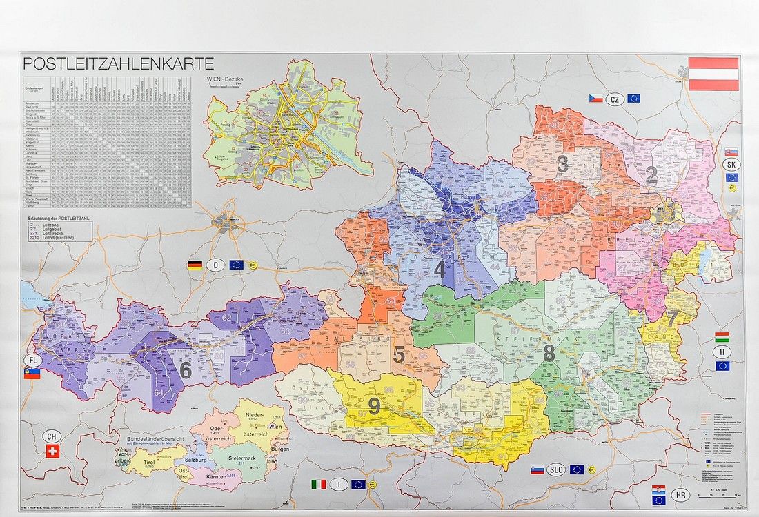 mapa kodów pocztowych austria AUSTRIA MAPA ŚCIENNA KODOWA KODY POCZTOWE Stiefel   Allegro.pl 