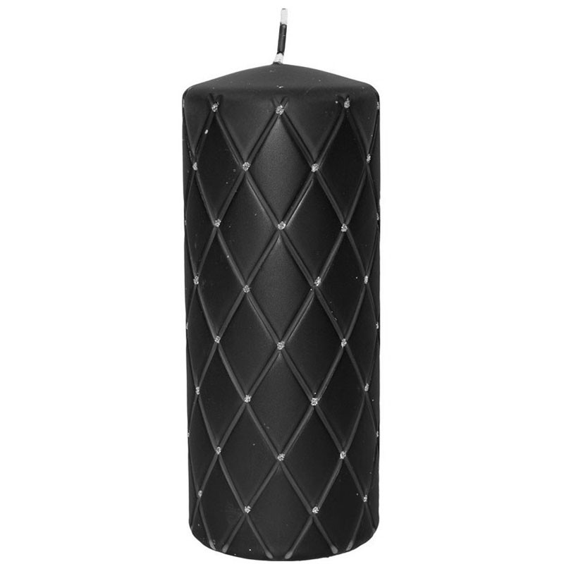 СВЕЧА ЧЕРНАЯ С БЛЕСКОМ СТЕГАНЫЙ ВАЛИК 18x7cm