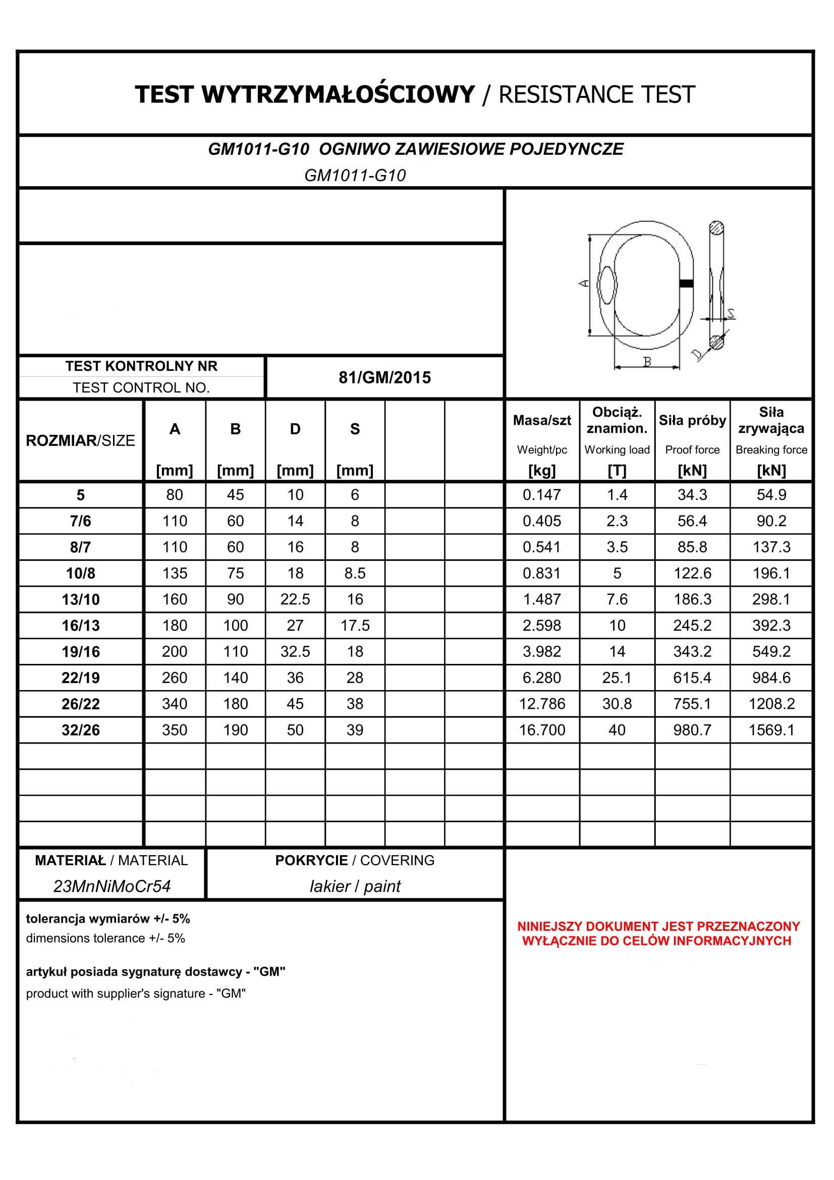 KLASA 10 OGNIWO ZAWIESIOWE POJEDYNCZE 16/13 mm 10T Kod producenta GMOP16/13