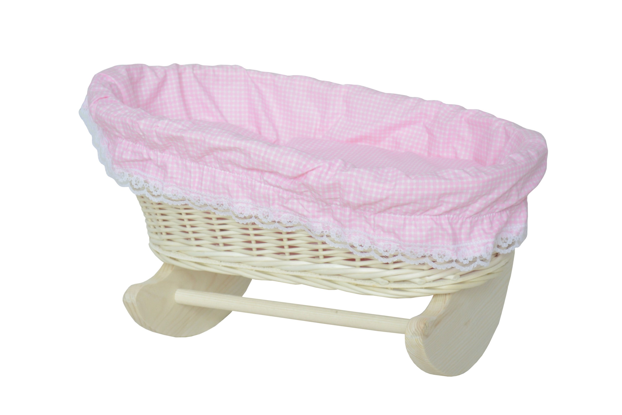 BIAŁA KOŁYSKA DLA LALEK Z WIKLINY RÓŻOWA KRATECZKA Marka Wiklinowa Wieś