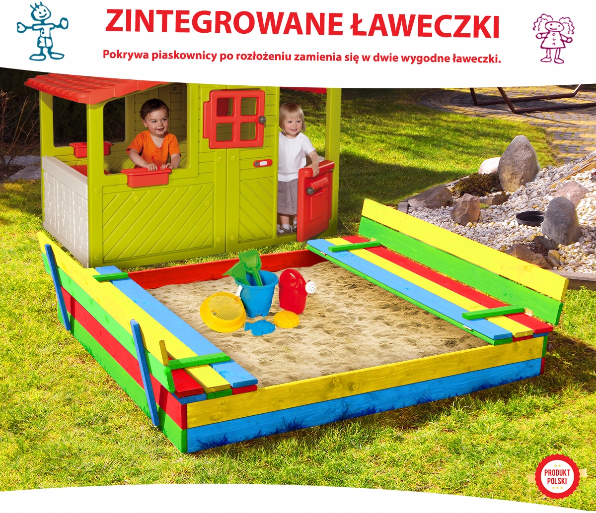 PIASKOWNICA Z ŁAWECZKAMI DLA DZIECI HUŚTAWKA PIŁKA Rodzaj Drewniane