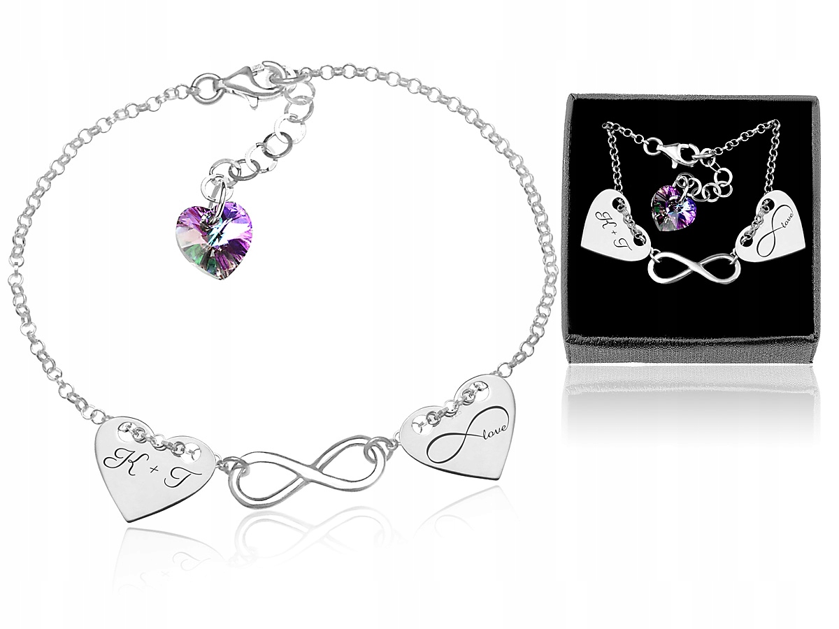 

Bransoletka Z Kr. Swarovski Serce Infinity Grawer