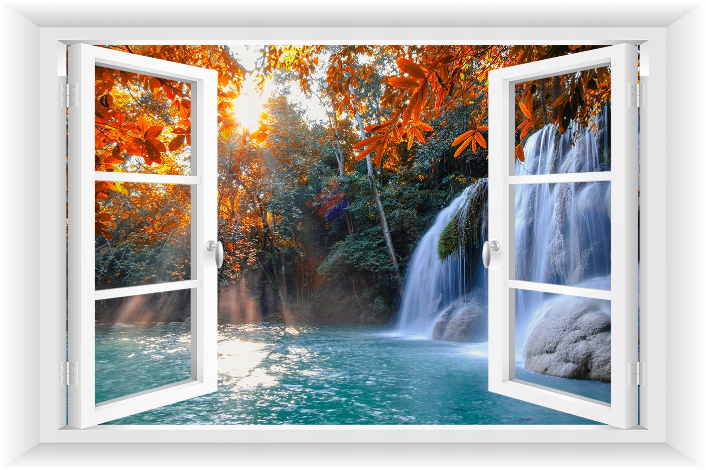 

Fototapeta Okno 3D Wodospad Widok Drzewa 150x100
