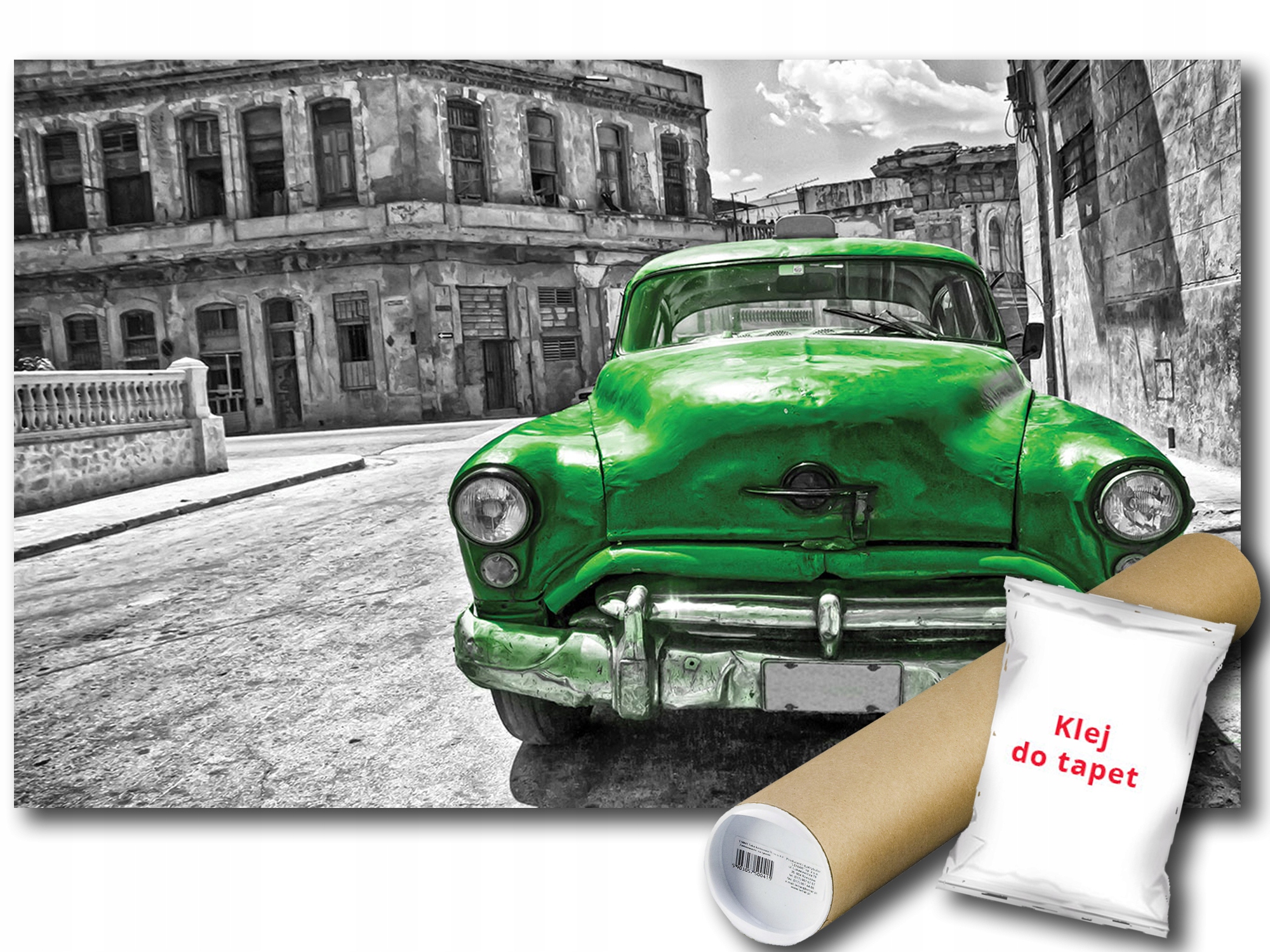 Tapeta Retro Auto ve Starém Městě Monochromatická 368x254 lepidlo