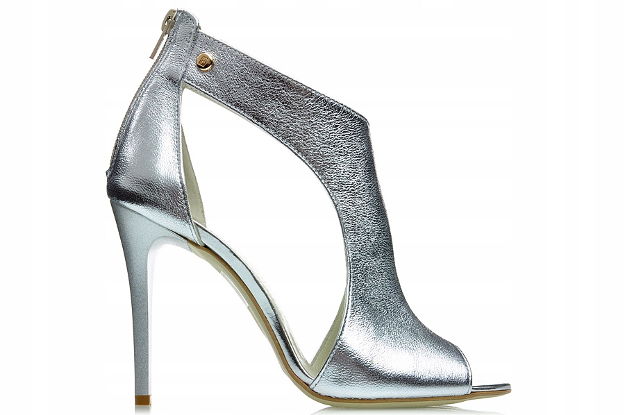 Stříbrné vystřižené kožené sandály, elegantní silvestrovské lodičky J.Wolski 39