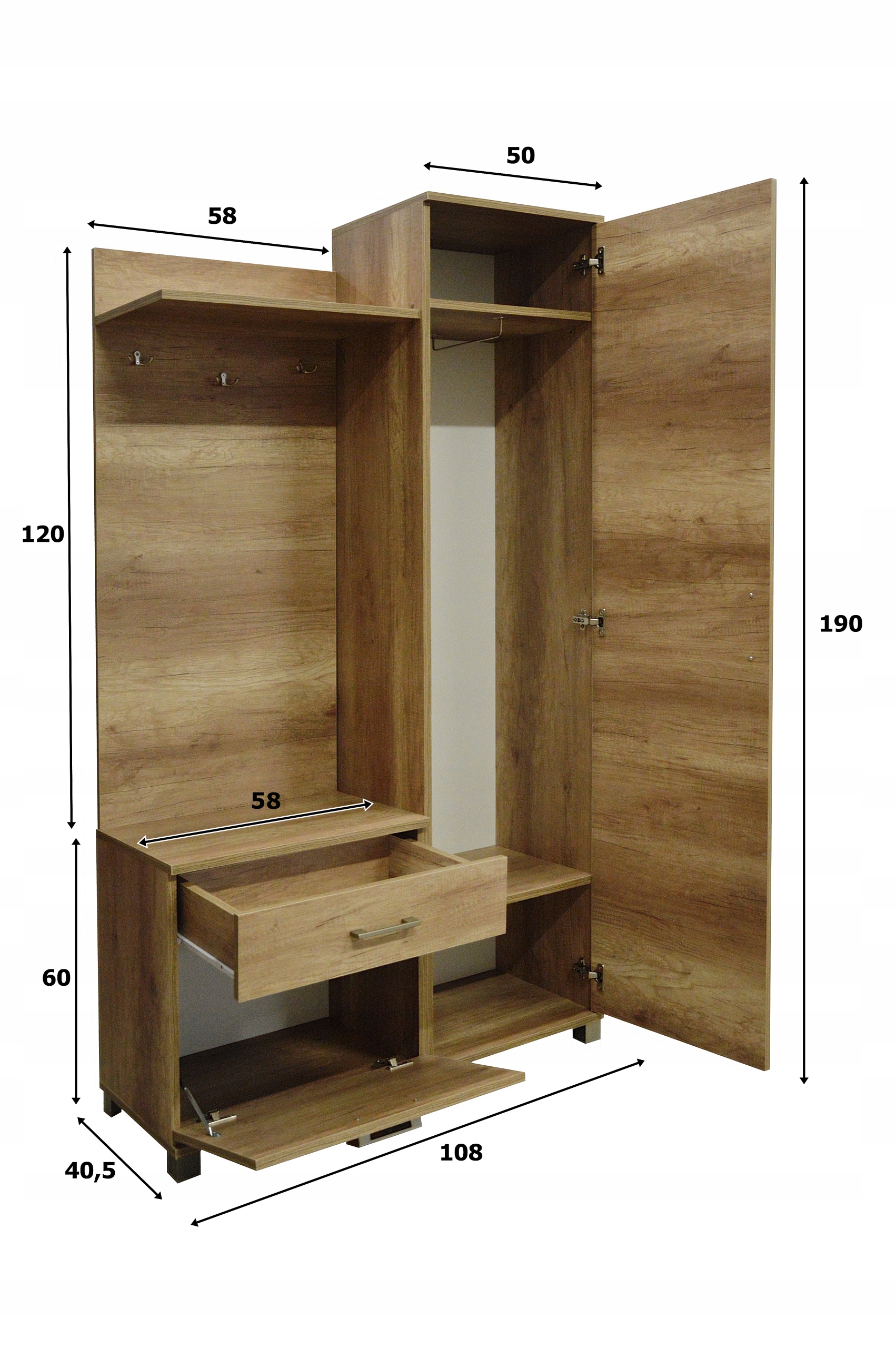 GARDEROBA PRZEDPOKÓJ LUSTRO BIEL/SONOMA NOWOCZESNA Rodzaj mebla garderoba