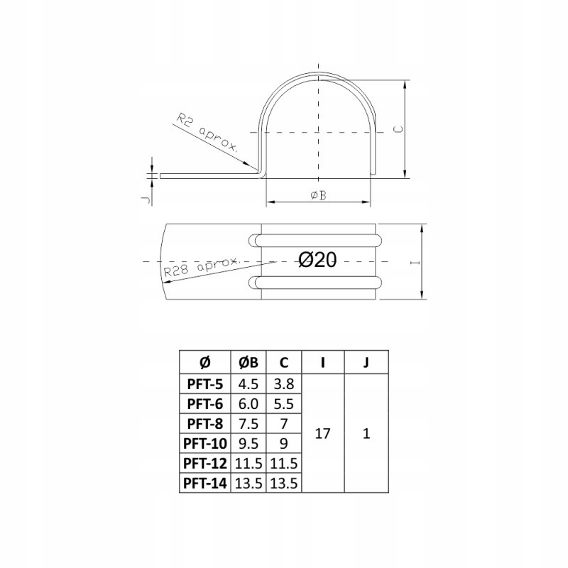 Uchwyt stalowy pojedynczy PFT 8mm do kabli CNBOP Marka Celo