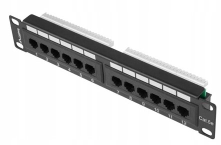 Patch Panel 12 Port 1U 10 cali kategoria 5e czarny