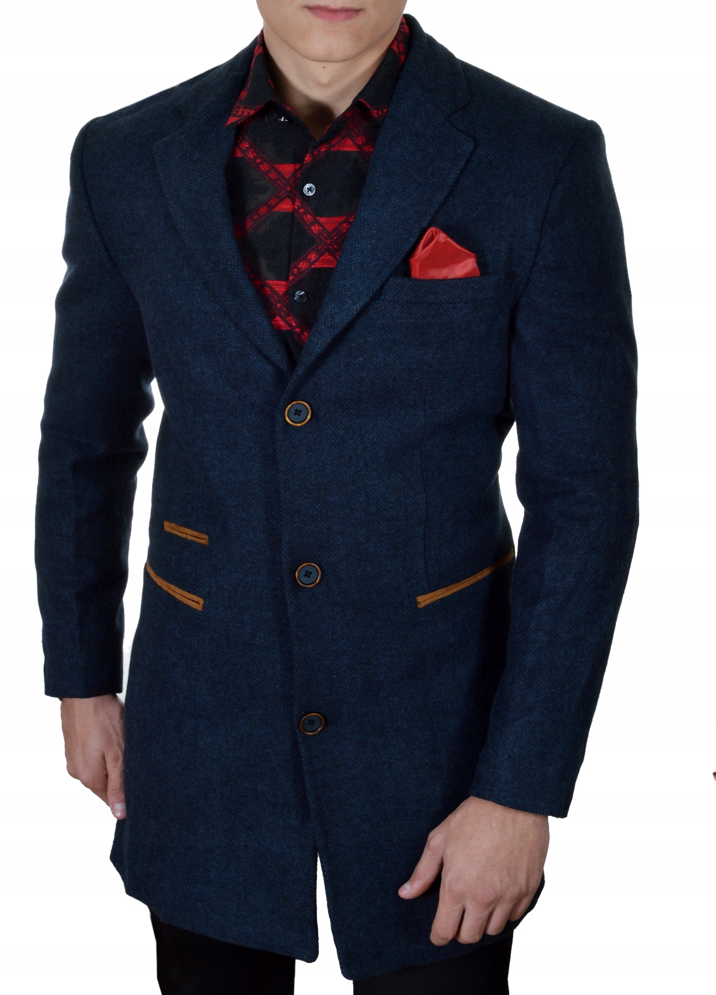 Pánský kabát Elegance Kašmír Podzim Vlna Navy