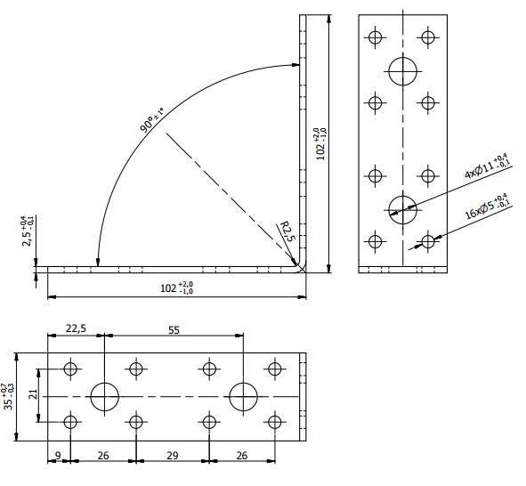 KL6 KĄTOWNIK ŁĄCZNIKOW CIESIELSKI 102x102x35 10szt Kod producenta 2814