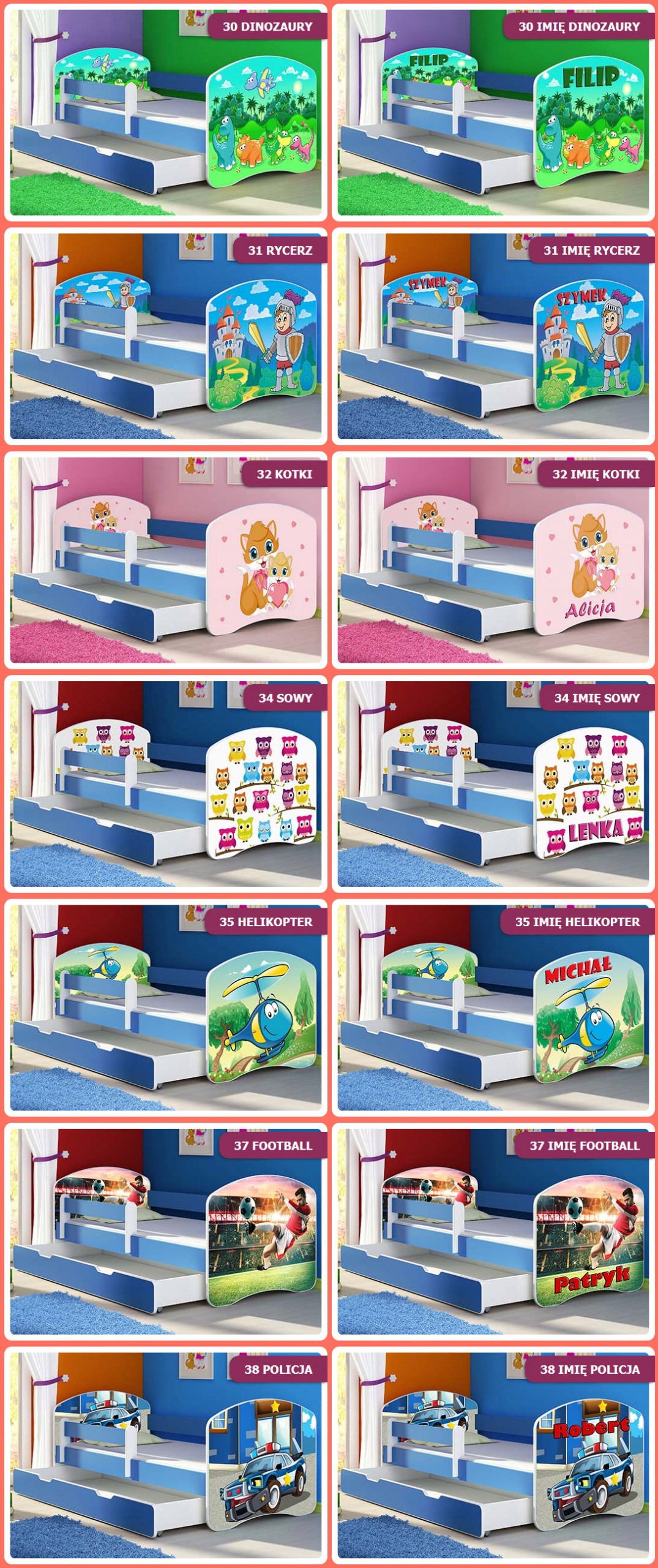 Łóżko dziecięce 180x80 szuflada materac NIEBIESKIE Szerokość 85 cm