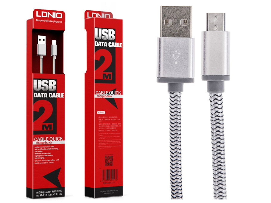 Kabel microUSB USB 2m ORYGINAŁ - LDNIO LS17 200cm Zgodność ze standardem Quick Charge 1.0 Quick Charge 2.0 Quick Charge 3.0 Quick Charge 4.0