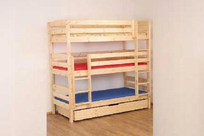 Łóżko dziecięce 3 piętrowe trzy osobowe 3 materace 200x90 SZUFLADA Masywne Kod producenta 30383