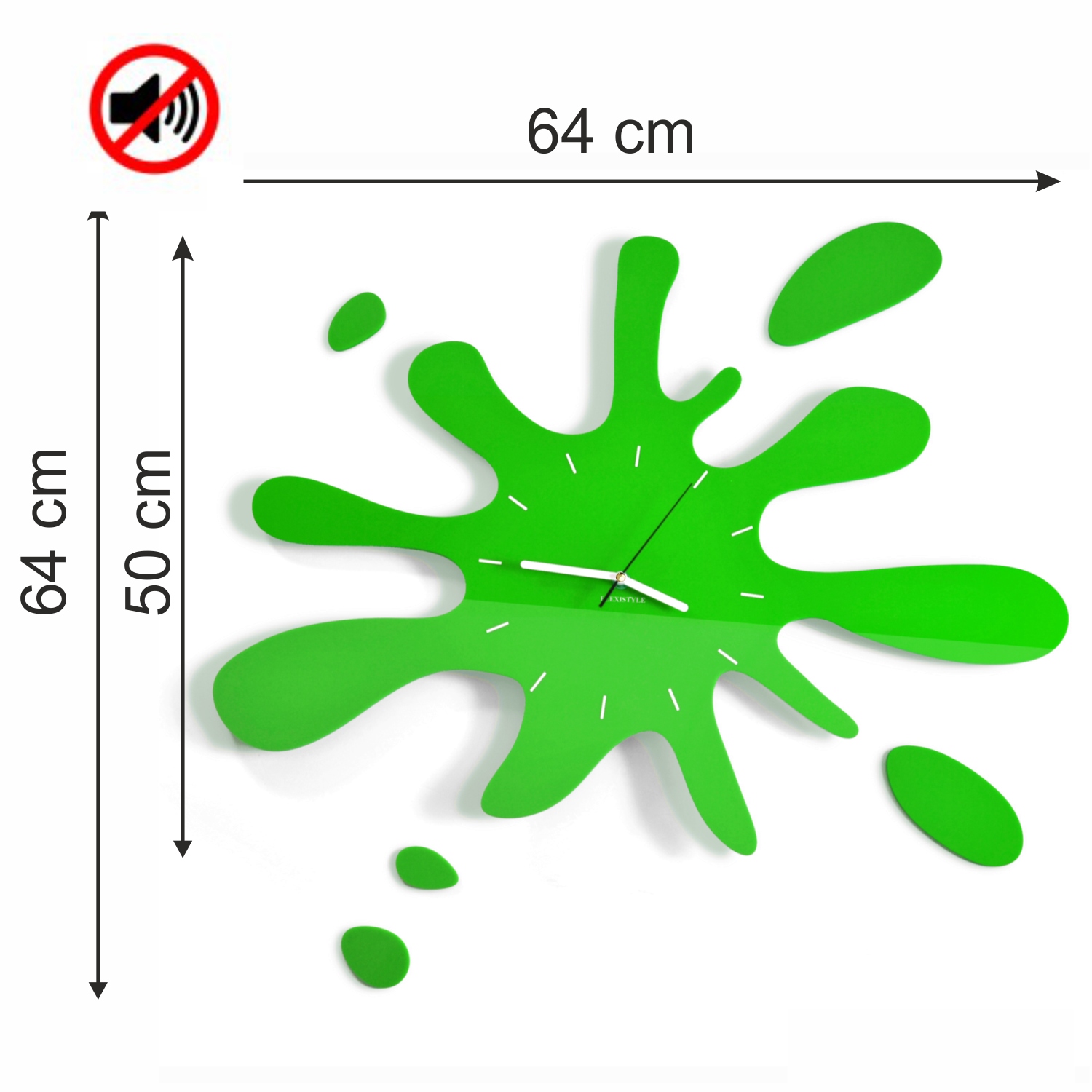 Wielki zegar ścienny nowoczesny KLEKS zielony XXL Typ ścienny