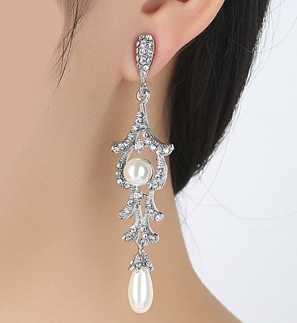 KOLCZYKI SREBRNE Z CYRKONIAMI i PERŁAMI, PIĘKNE Marka Inna marka