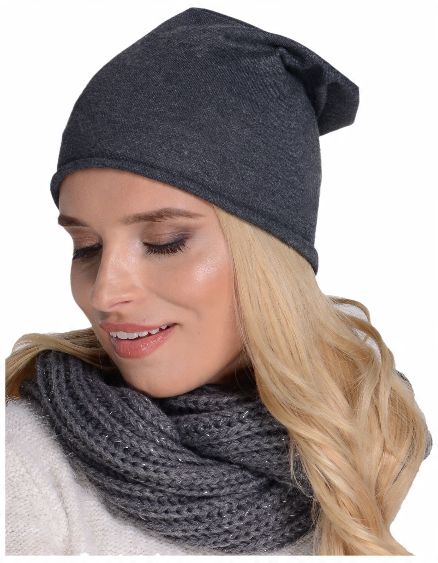 

Bawełniana Modna Czapka typu Beanie jesień Grafit