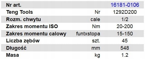 TENGTOOLS Elektroniczny klucz dynamometryczny 1/2 EAN (GTIN) 5020385031326