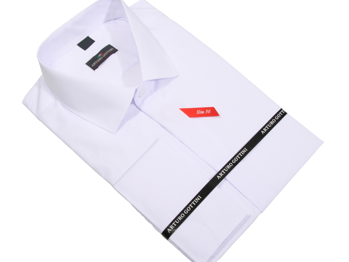 KOSZULA BIAŁA GŁADKA NA SPINKI 43 164-170 SLIM Rozmiar kołnierzyka 43