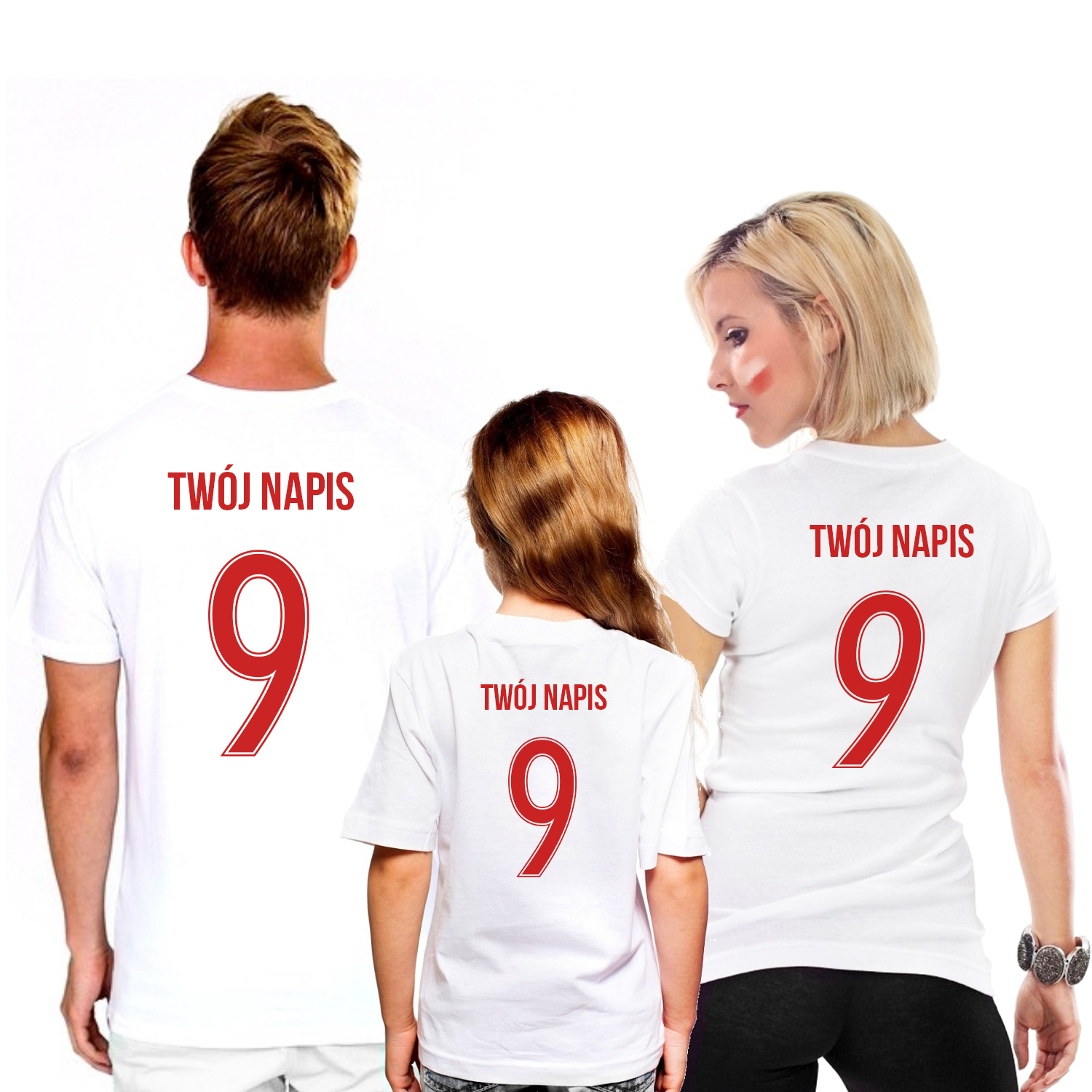 3 KOSZULKI KIBICA REPREZENTACJI POLSKI TWÓJ NAPIS Rozmiar uniwersalny