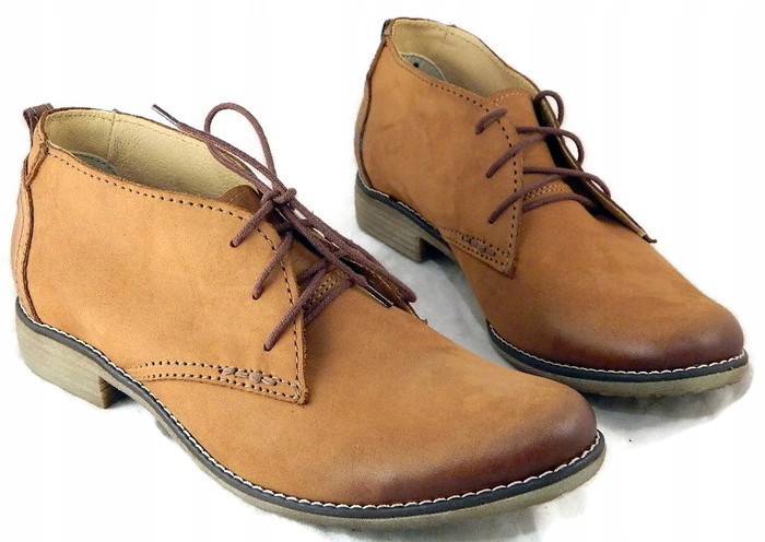 STYLOWE SZNUROWANE TRZEWIKI PÓŁBUTY SKÓRA UNI-60 Nosek migdałowy