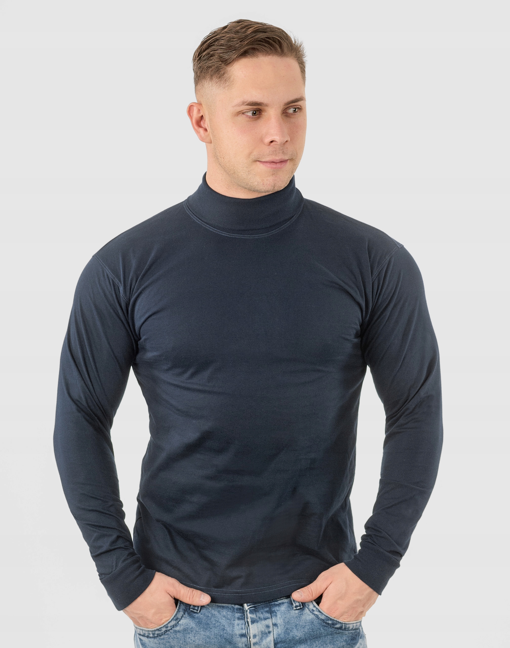 Elegancki Sweter Golf Męski Golfy WXM 6XL granatow Materiał dominujący bawełna